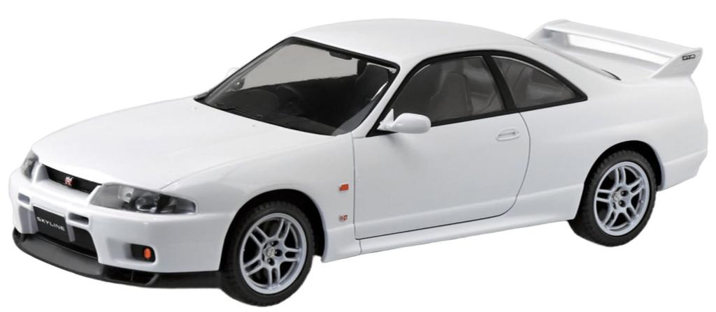 Aoshima Bunka Kyozai Scale Rakupla Snap Kit Nissan R33 Skyline White Plastic Model Kit 1/32 No. 21-WH GT-R Pre-Colored (Automobile)