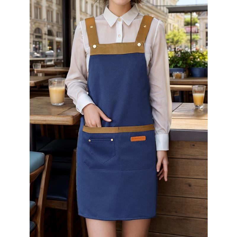 1pc Unisex Adjustable Apron with Pockets,Polyester 100% Non-Stretch, Regular Fit, Sleeveless, H-Shaped Hem, Woven for Cooking, Baking,Restaurant Staff