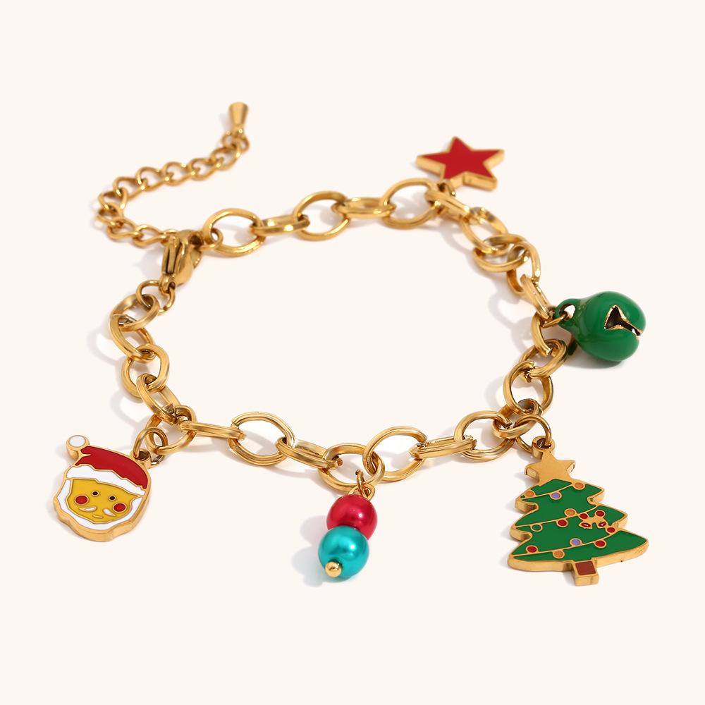 18K Gold Plated Stainless Steel Handmade Christmas Tree and Star Pendant Bracelet