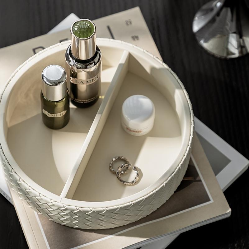 Nordic Style Leather Woven Pattern Jewelry Tray Luxurious Desktop Cosmet Organization Storage Jewelry Storage Box