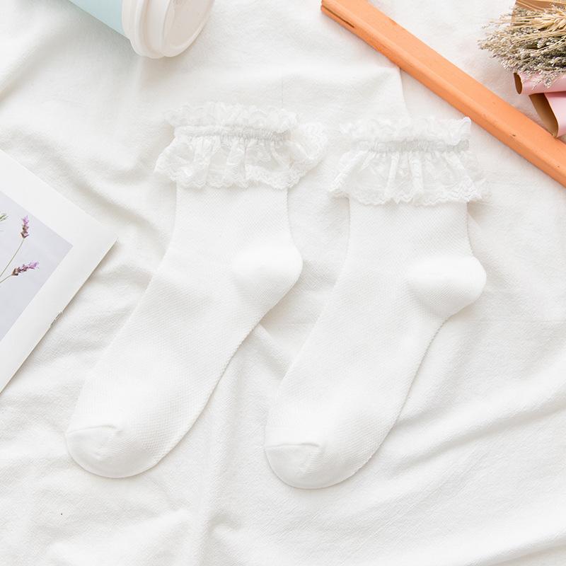 White Socks Women Summer Mid Sleeve JK Uniform Socks Japanese Cute Lolita Fashion High Quality Solid Color Sweet Lace Socks