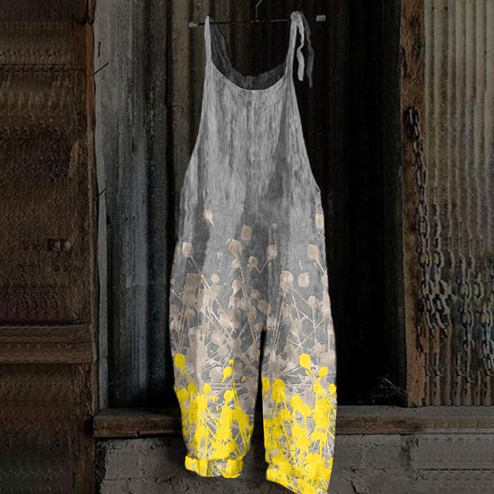 

Women s Jumpsuit Print Casual Loose Vintage Shoulder Strap Cotton Linen S