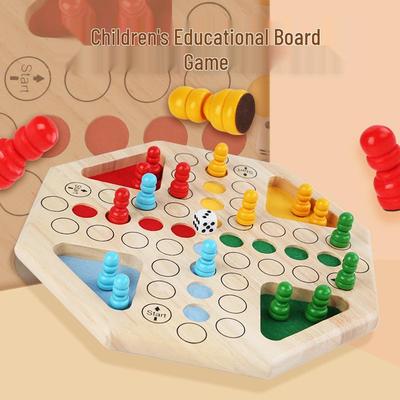 Large Solid Wood Children's Board Game Set: Flying Chess, Gomoku, Checkers, and Chinese Chess Educational Toy.