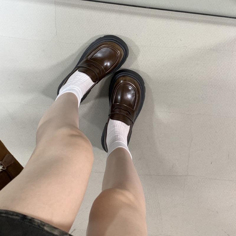 Retro polished high-end platform loafers women's shoes 2025 autumn and winter new British versatile one-pedal single shoes women