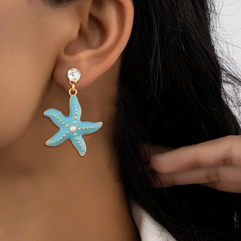 Fashion and Elegance Color Starfish Earrings Earrings Ocean Style Starfish Summer Beach Trend Versatile Vacation Style