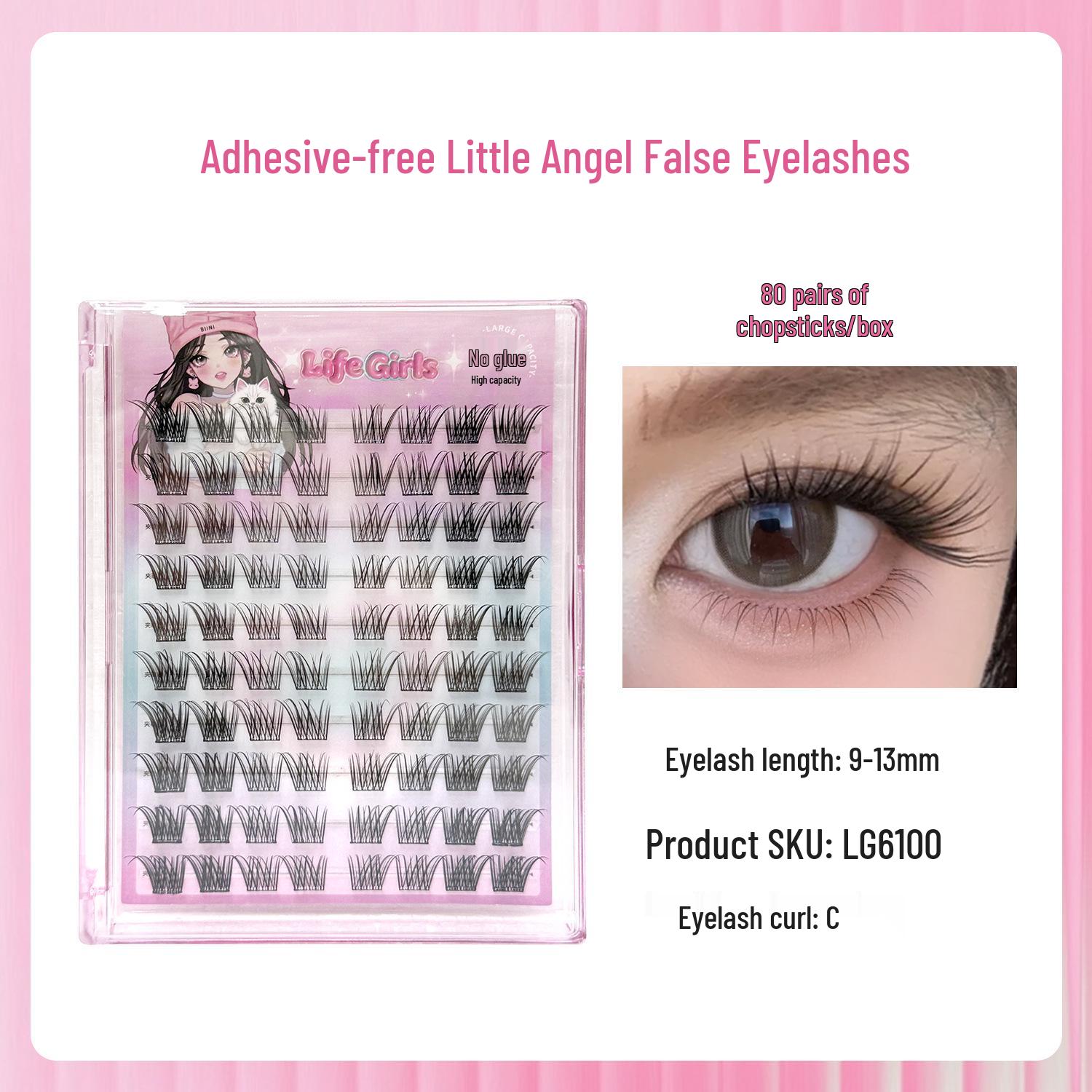 Life Girls Curved Natural False Eyelashes: Youthful, Soft, Fox-like, Adhesive-Free for a Cool, Clear Look.