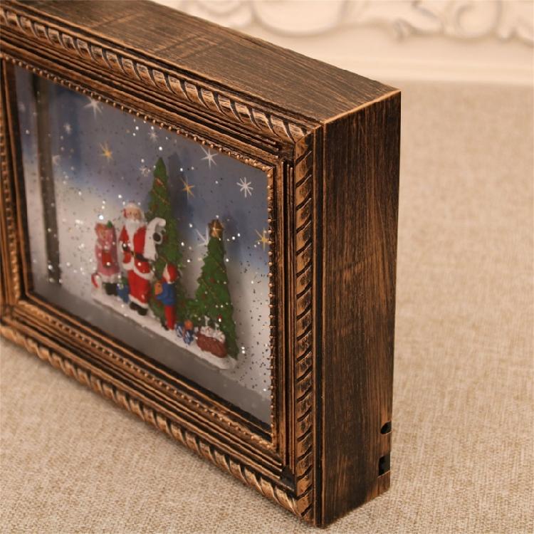 Seasonal Musical Picture Frame Feature Stmospheres LED Light Revolving Snowfalls And Durable Plastic Design
