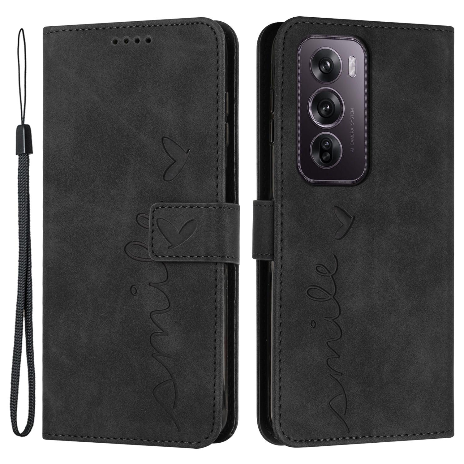 

For Oppo Reno12 Pro 5G (Global) Phone Case Wallet Imprinted PU Leather Phone Stand Cover Black