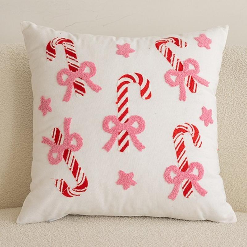 New Christmas Gingerbread Embroidered Cushion Cover 45X45Cm Christmas Festive Pillow Cover New Year'S Home Gift Cotton Canvas