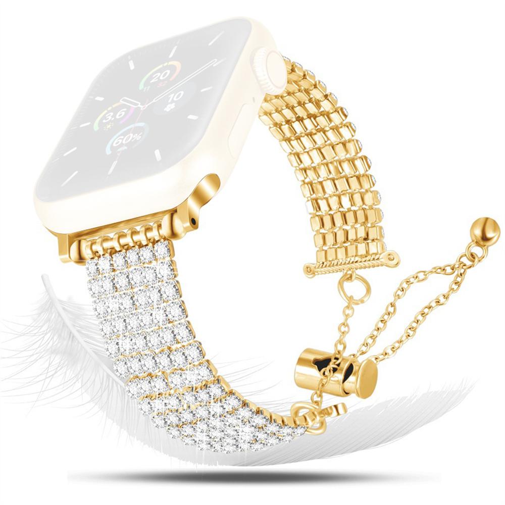Rhinestone Decor Metal Strap for Apple Watch Series 11 10 42mm / 9 8 7 41mm / SE3 SE2 SE 6 5 4 40mm / 3 2 1 38mm Drawstring Adjustable Watch Band