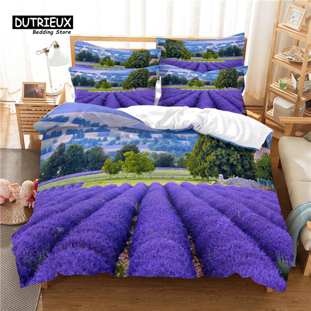 Lavender Manor Bettwäsche-Set, 3-teiliges Bettbezug-Set, weicher, bequemer, atmungsaktiver Bettbezug, für die Dekoration des Schlafzimmer-Gästezimmers