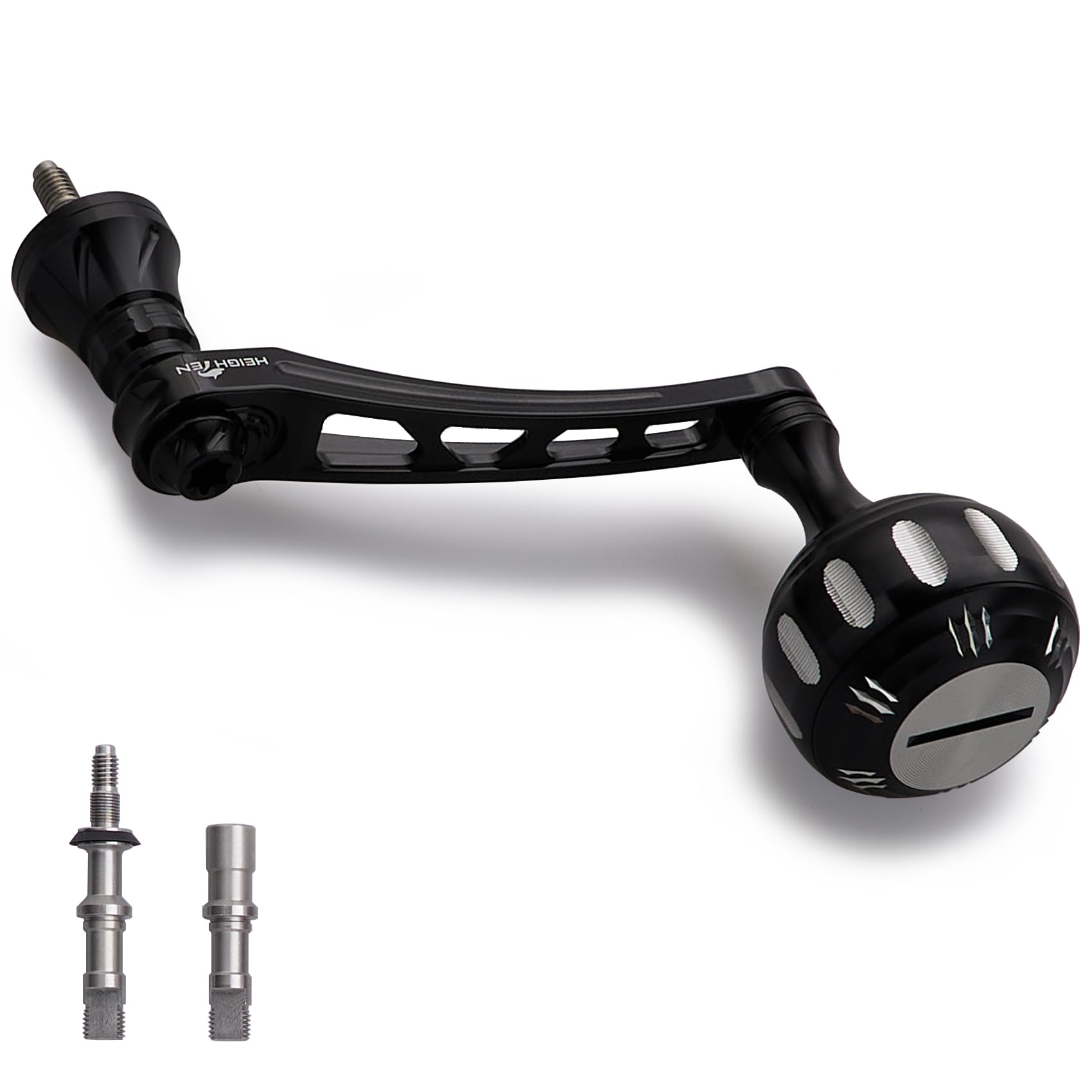 

HEIGHTEN Variable Reel Handle with Knob for Shimano Daiwa Universal Spinning Reels Chrysant Series Knob Black 65-70mm 35/38mm (35mm -1 - & Silver)