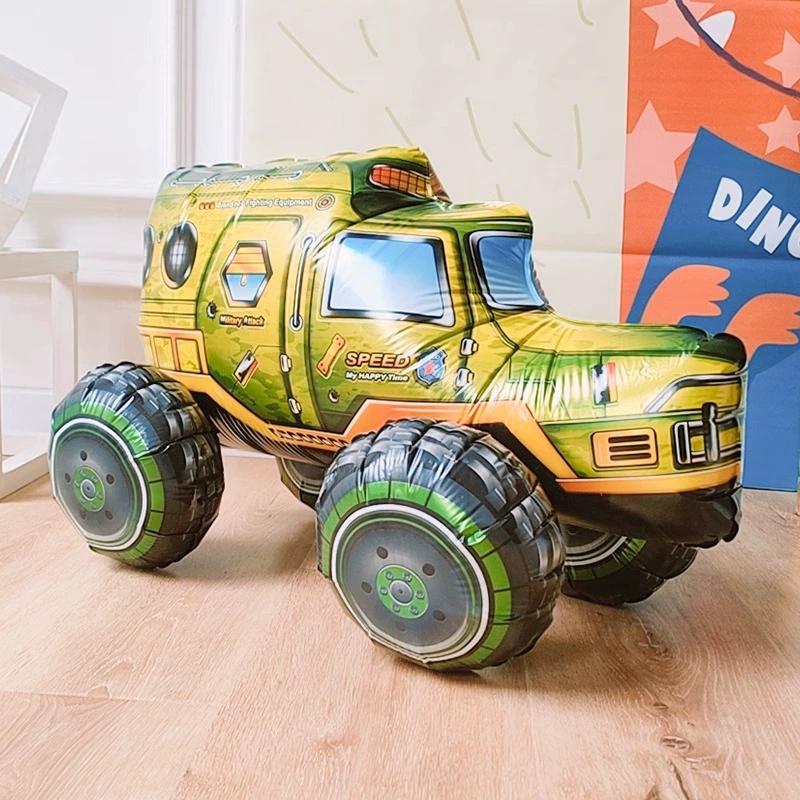 3D Assembly Boy Car Tank Engineering Vehicle Excavator Aluminum Film Toy Balloon Birthday Decoration Scene Layout
