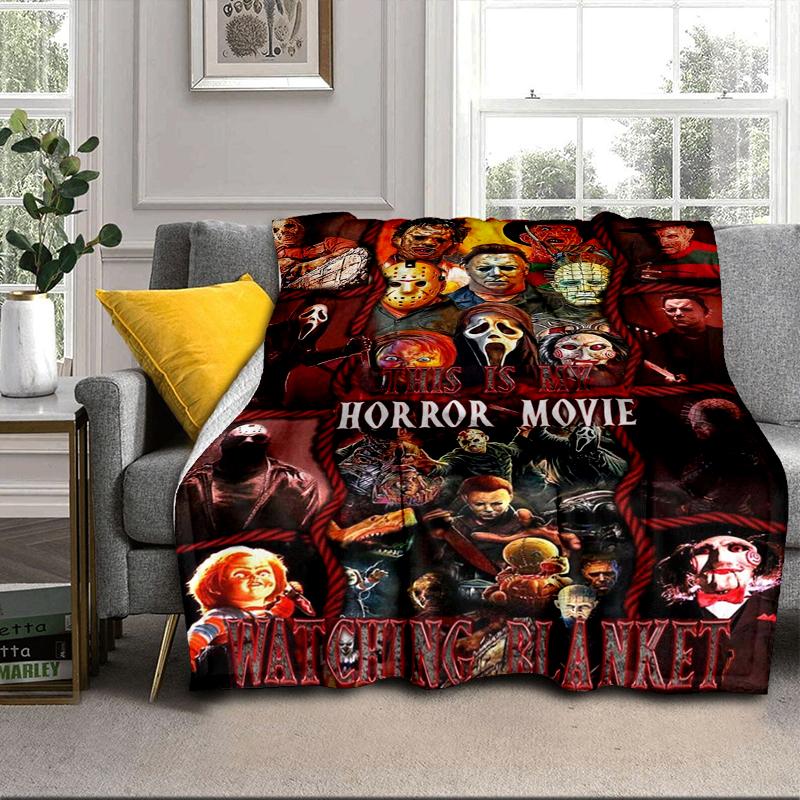 Horror Movie Characters Collage Blanket Flannel Blanket for bed, sofa, Camping, Hiking, Picnic Essentials, gift for family Fan gifts