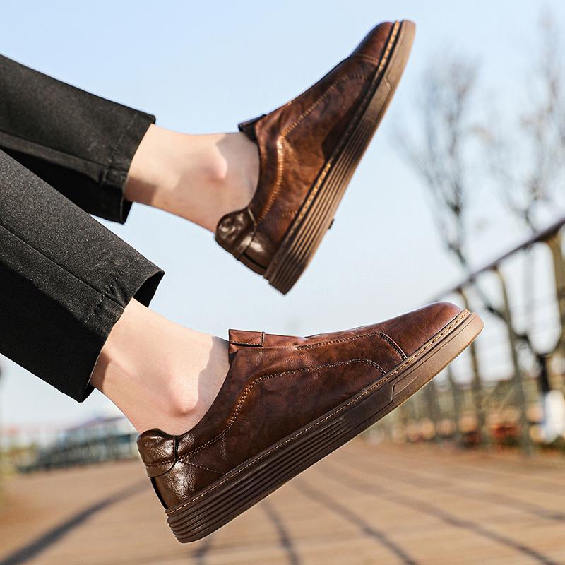 Fashion All-match Mens Slip On Walking Footwear Fashion Men's Flats Men Shoes Genuine Leather Mens Sneakers High Quality Skate Shoes Men