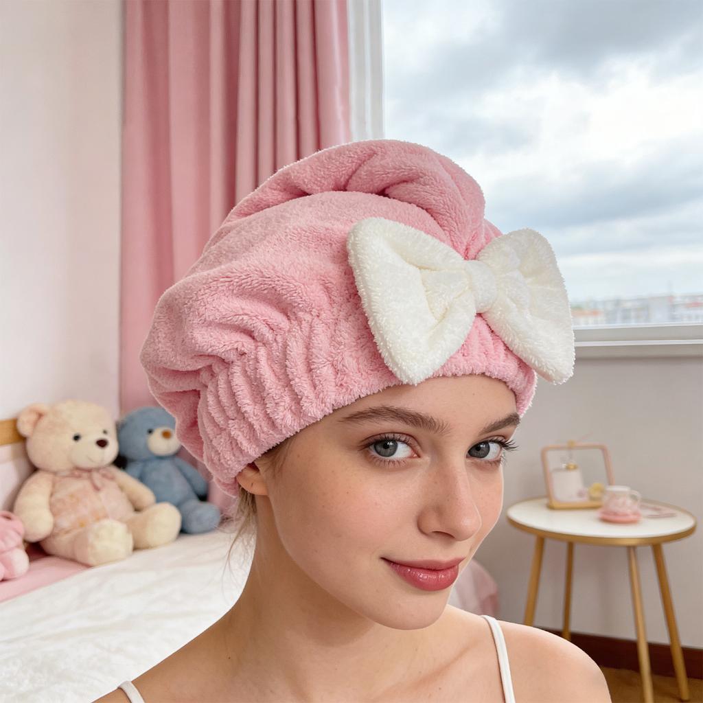 Coral Fleece Hair Drying Cap For Women, Thickened, Super Absorbent, And Quick-drying Bath Cap.