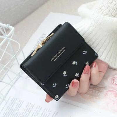 Flower Women Purse Leather Pocket Ladies Clutch Wallet Women Short Card Holder Cute Girls Wallet Coin Bag AVE