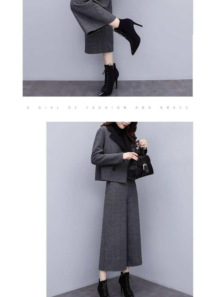 2025 Autumn/Winter Women's Herringbone Wool Coat & Wide-Leg Pants Set
