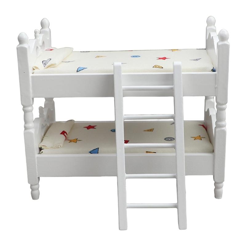 

Спальня Двоярусне ліжко Мініатюрна модель меблів Аксесуар для лялькових будиночків Реалістичний квітковий простирадло Ігровий набір 1:12