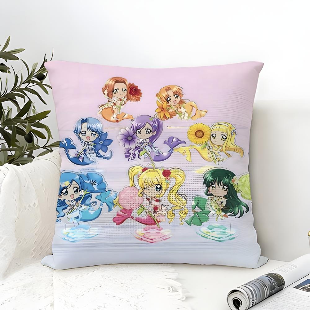Pillow Case Cotton Linen Fabric Square Zipper Pillowcase Home Decorative Living Room Comic Anime M-Mermaid Melody Pichi Pichi 4