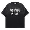 American Guochao high street graffiti printing short-sleeved t-shirt men and women with the same summer Hong Kong flavor retro chic loose top