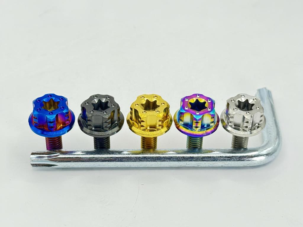 Kuroobaa Titanium Car License Plate Bolts Anti-Theft Screws with L Wrench M6*15mm Set of 4 (Rainbow)