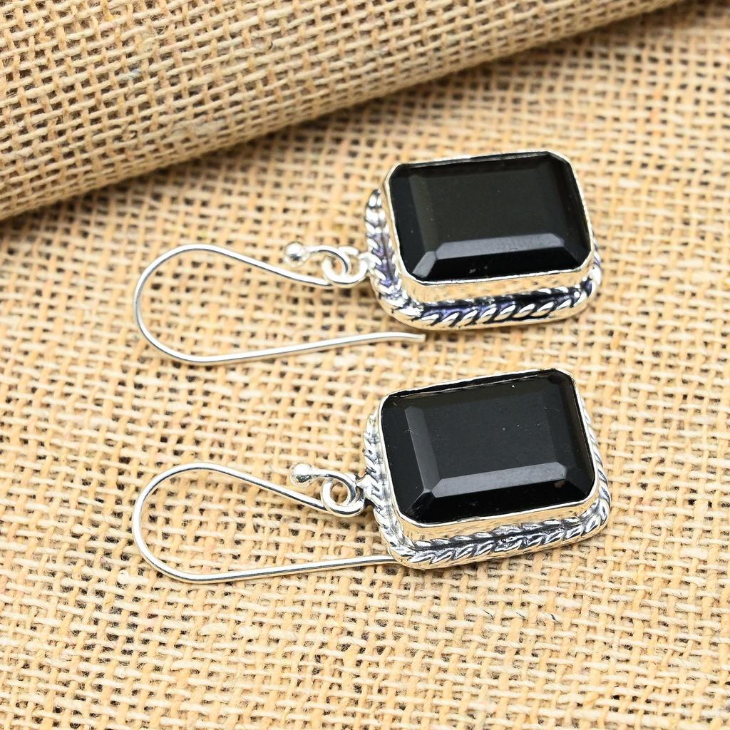 Black Spinel Gemstone Earring Handmade 925 Sterling Silver Jewelry For Birthday Gift