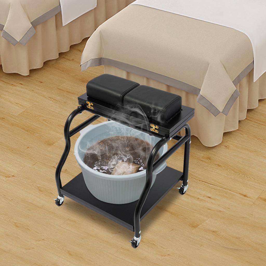 Foldable Foot Spa Trolley Cart with Wheels, 2-Tier Manicure Pedicure Station for Home Salon, Mobile Foot Bath Table with Brakes