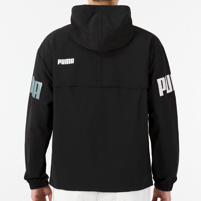 Puma Solid Color Logo Print Hooded Half Zip Jacket Men Jackets Black 670926-51
