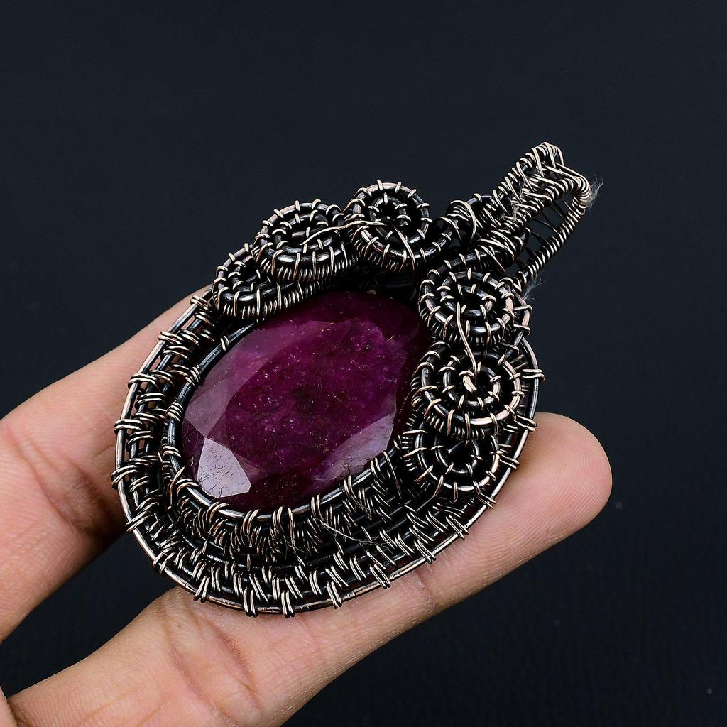 Ruby Pendant Gemstone Jewelry, 999 Copper Wire Wrapped Handmade Pendant, Latest Design Jewelry