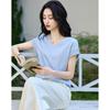 Demana Women's Summer V-Neck Lace Trim Mercerized Cotton T-Shirt