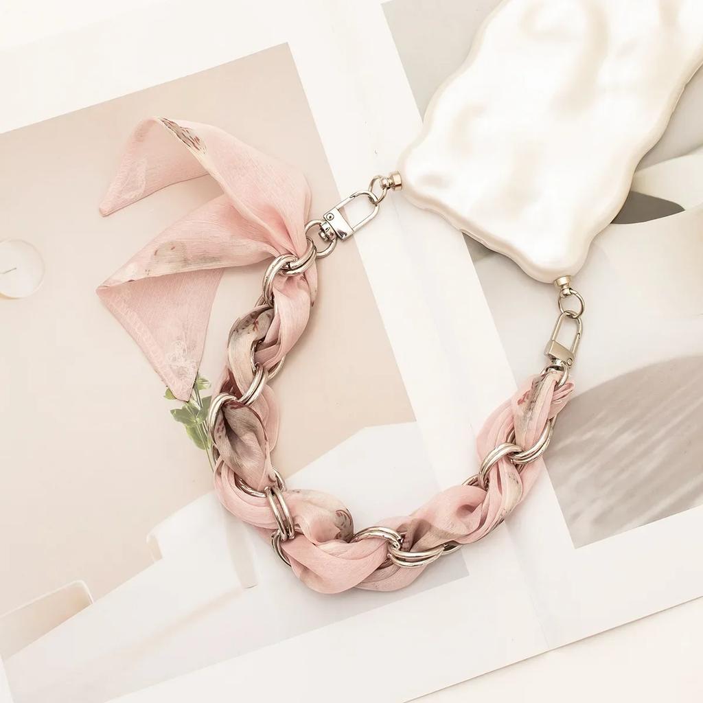 Mobile Phone Chain key Chain Creative Hand Chain New Woven Silk Scarf Double Buckle Mobile Phone Lanyard Wrist Strap