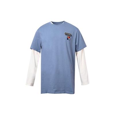 Letter Embroidery Color Block Long Sleeve T-Shirt Unisex Tops Gray Blue VN0A5F71HKC