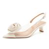 59005 High heels women's thick heels summer 2025 new transparent semi-slippers pointed empty flower shoes