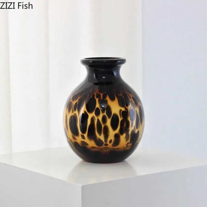 Amber Glass Vase Hydroponic Flower Pots Desk Decoration Artificial Flower Decorative Floral Arrangement Modern Home Decor Vases