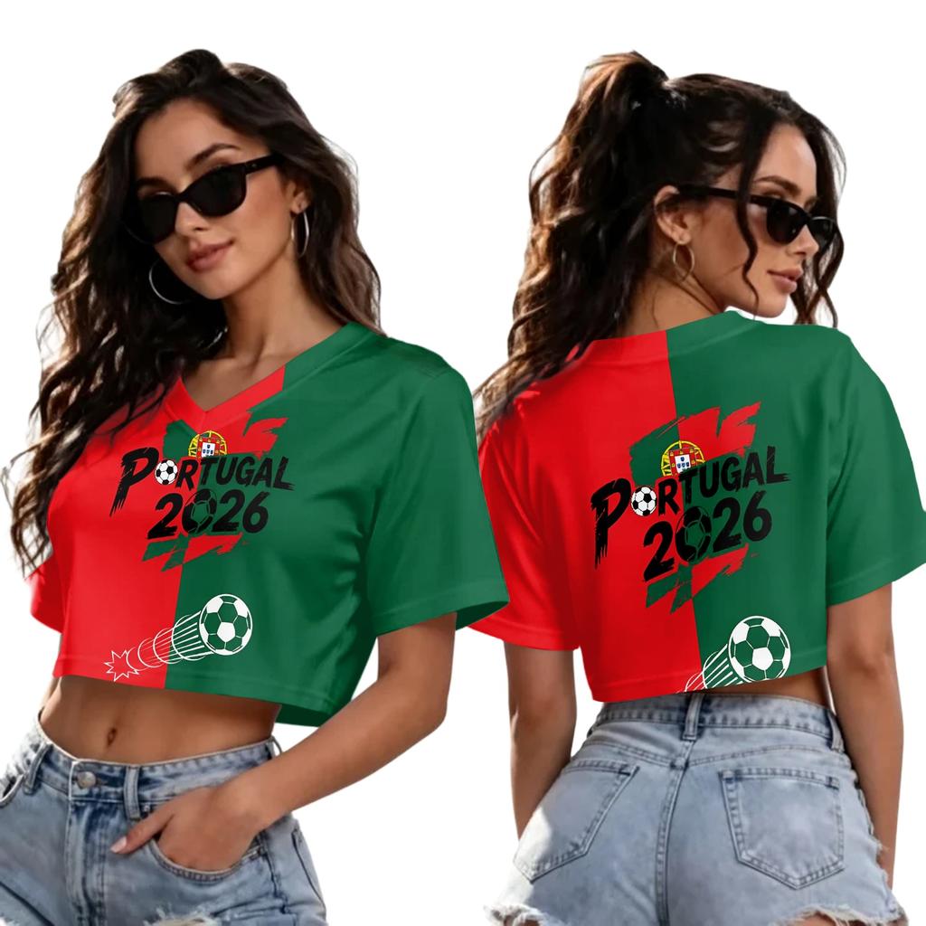 Women's Soccer Flag Print V-Neck Short Sleeve T-Shirt