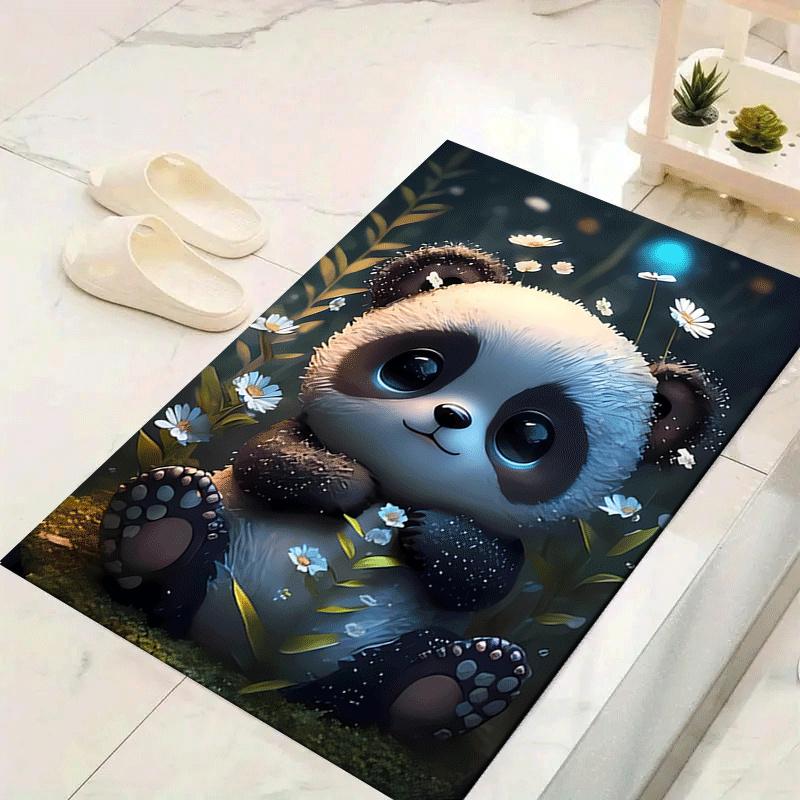 1pc Flowers and pandas Design Area Rug - Soft, Anti-Slip, and Durable Gaming Room Decor for Bedroom
