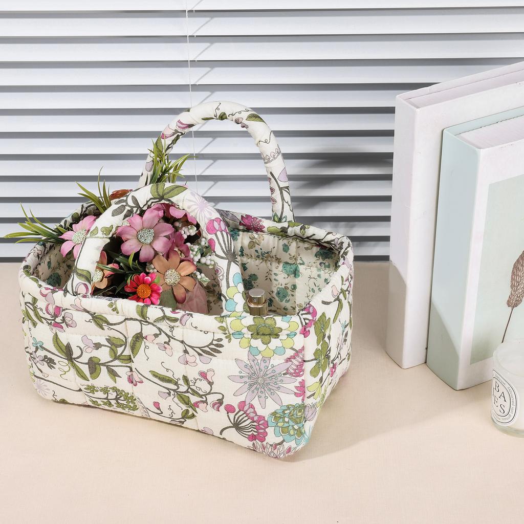 Collapsible Floral Laundry Hamper with Handles Pastoral Style Fabric Storage Basket for Small Apartment Dormitory Closet