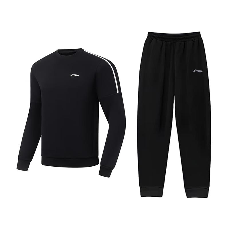 Логотип Li Ning Простой Удобный Универсальный Свитшот с круглым вырезом Повседневный Спортивный костюм Унисекс костюм AWDU915-1+AKLUA73-4 S
