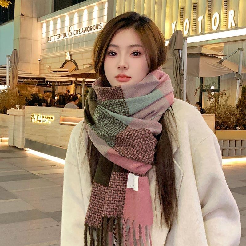 New Korean Style Casual Versatile Long Plaid Men's Scarf Women's Winter Student Thickened Warm and Cold Proof Scarf