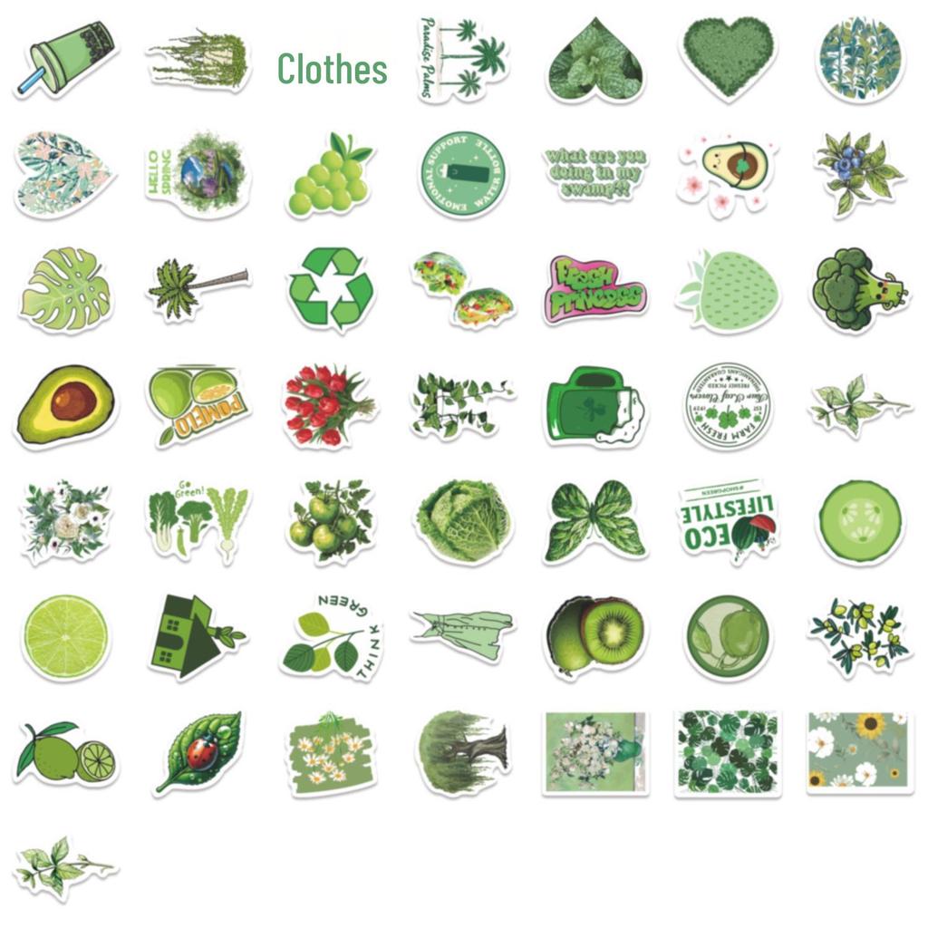 56 Pcs Green Cartoon Stickers: Waterproof Decor for Notebooks, Luggage, and DIY Projects