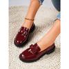 Bright Leather Paint New Face Tassel Middle Heel Retro Large Size Fashion Casual Shoes