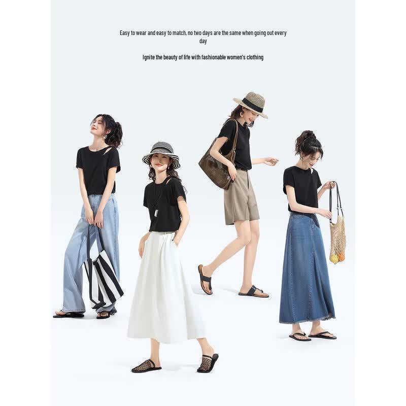 MohanyiMei Elegant Twisted Cutout Neck Short Sleeve T-Shirt