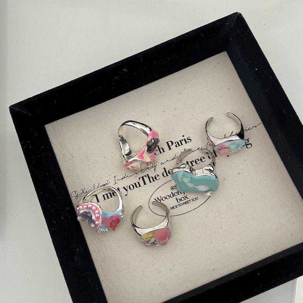 Geometric Enamel Love Heart Ring Open Ring Irregular Enamel Ring Painting Ring  Women