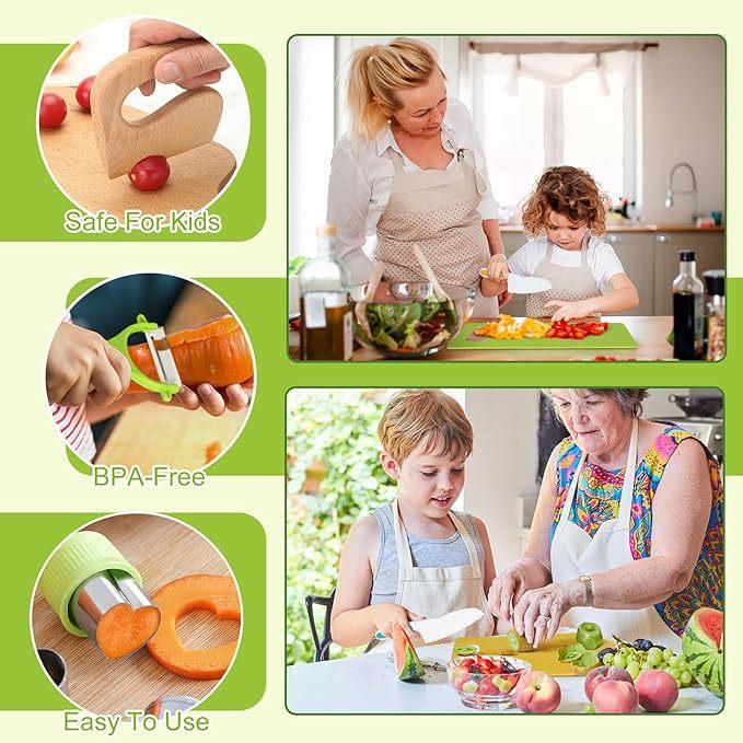 Kids Safe Knife Set, Plastic Fruit Knife with Cutting Board, Toddler Kitchen Toys