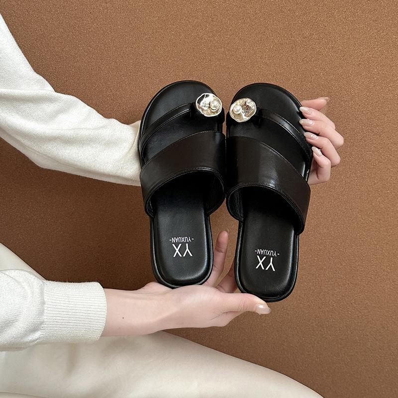 

Cool slippers women s new summer outer wear muffin thick-soled cover toe fairy shoes rhinestone cover toe with skirt one-word sandals 35