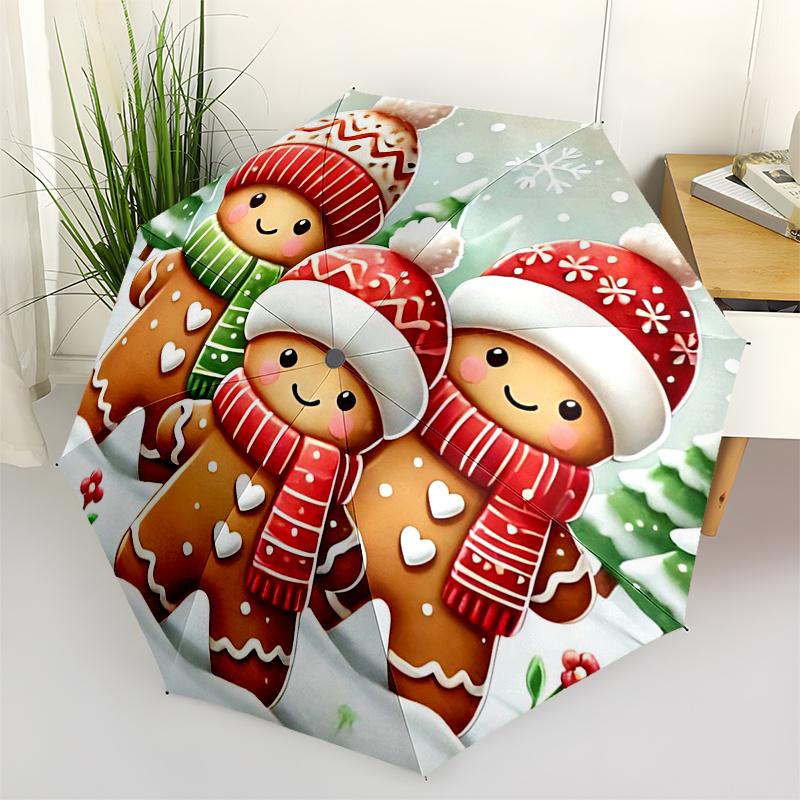

Gingerbread Man Themed Travel Umbrella 8 Ribs Automatic Opening and Closing, Portable Folding Design, Compact and Stylish Umbrella Suitable