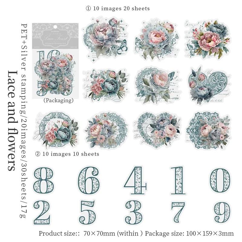 

Mr. Paper ,30pcs Vintage Lace Floral Stickers Pack Aesthetic DIY Handbag Collage Stationery Art Supplies for Home Gifts