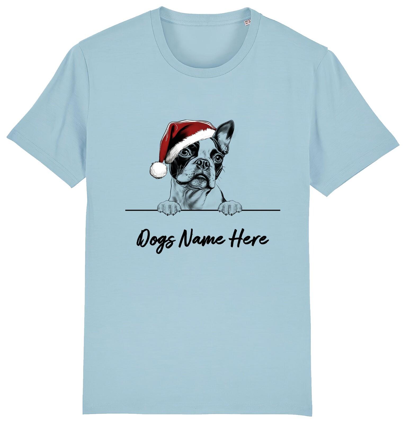 BOSTON TERRIER Personalised Christmas Dog T-Shirt Mens Womens Tees Top Mens Womens Dogs Name 3XL