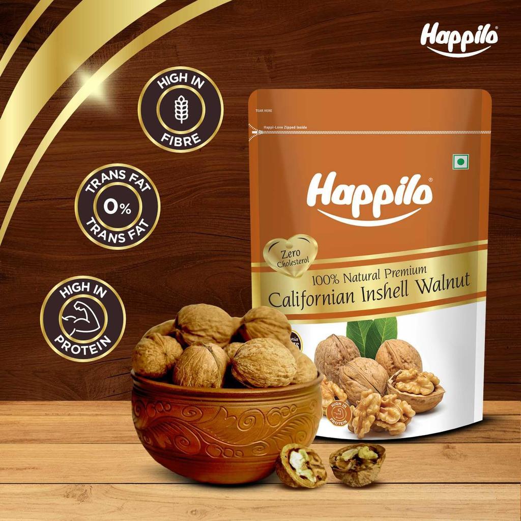 Грецкий орех в скорлупе (500 г), 100% Natural Premium Californian Inshell Walnut, Happilo